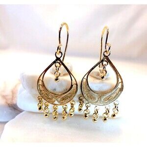 Vintage Filigree Gold Plated Dangle Earrings Tribal Exotic Jewelry